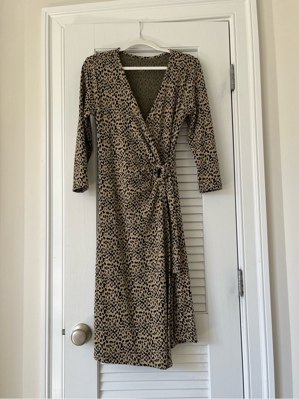 Soft Surroundings Beige and Black Animal Print Wrap Dress
